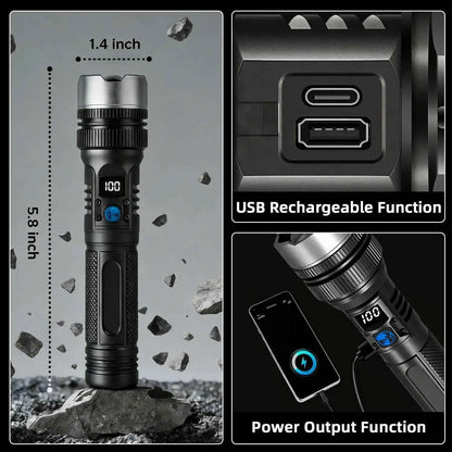 ⚡ Flashlight with Power Bank | Rechargeable Zoomable LED Light