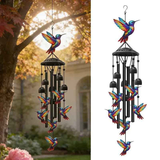 Colorful Hummingbird Wind Chime – Vintage Garden Decor with Metal Bells 🐦✨