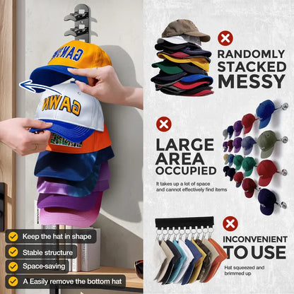Vertical Adhesive Hat Rack Organizer – Wall-Mounted Cap Holder for Closets, Doors & Bedrooms（2-pack）