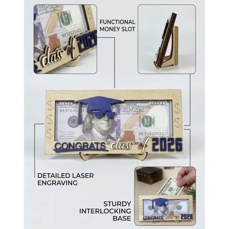 🎁Buy 1 Get 1 Free🎁|🎓 Class of 2026 Money Holder – Unique Wooden Cash Gift Box🧑‍🎓