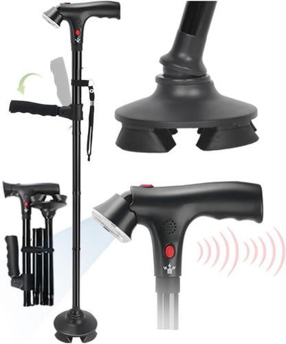 🚶 3-in-1 Folding Walking Cane | Adjustable Cane with Light & Alarm