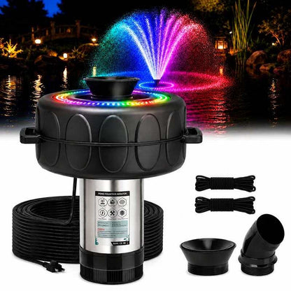 1HP 750W Floating Pond Fountain Aerator, 15000 GPH Pump for Large Ponds & Lakes