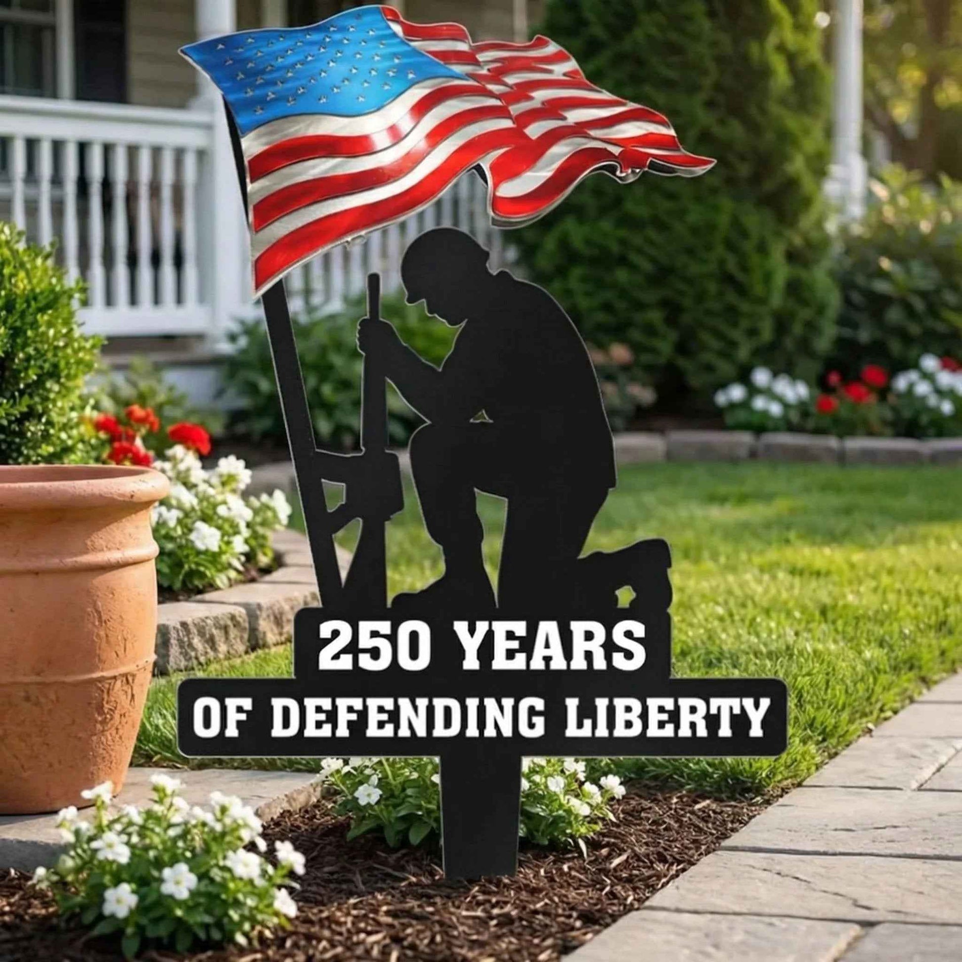 💥🔥 First 50 pieces🔥💥 ✨🇺🇸🗽  Metal Garden Stake – 🎖️ 250 Years of Defending Liberty