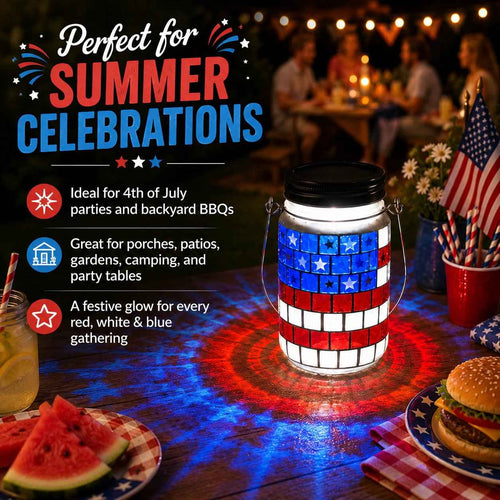 🎆 4th of July Solar Patriotic Mason Jar Lantern🏮