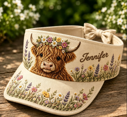 ☀️🐮 Special Deal 50% OFF🌸 Floral Highland Cow Sun Visor Hat | Add a Cute Farmhouse Touch to Your Summer Style