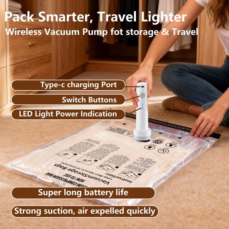 Space-Saving Vacuum Storage Bags with Electric Pump – Multiple Sizes for Clothes, Bedding & Travel