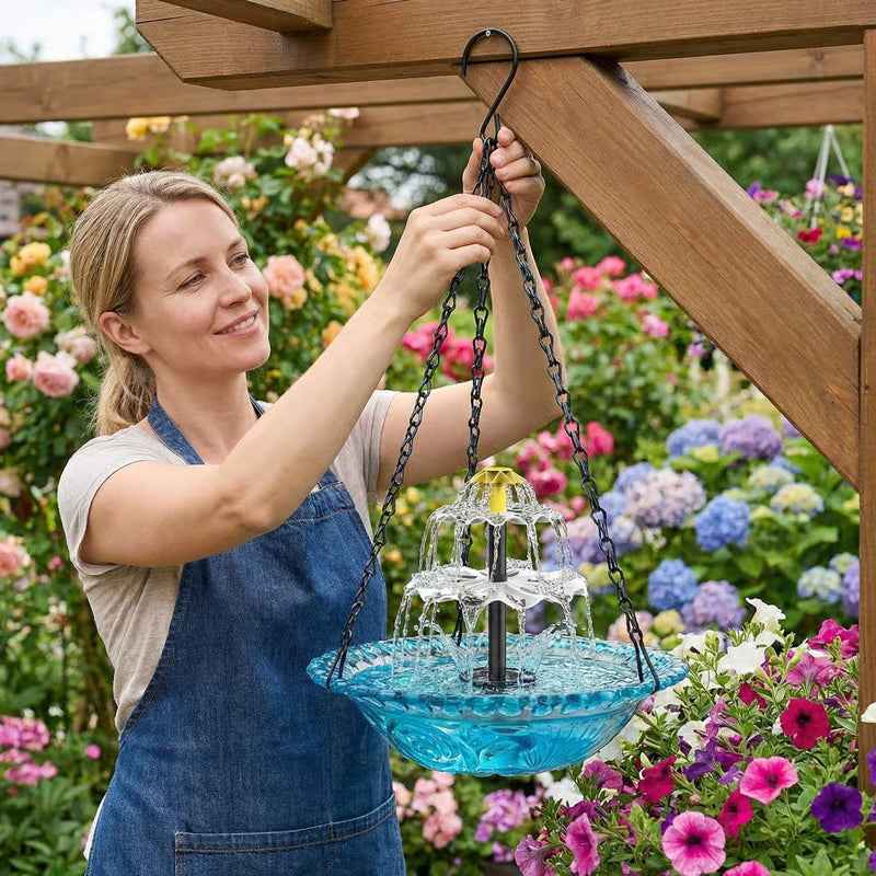 🔥💐SPRING DAY SALE- ONLY 💲26.99!⚡50K+ SOLD!🐦Solar Cascade Hanging Bird Bath Fountain