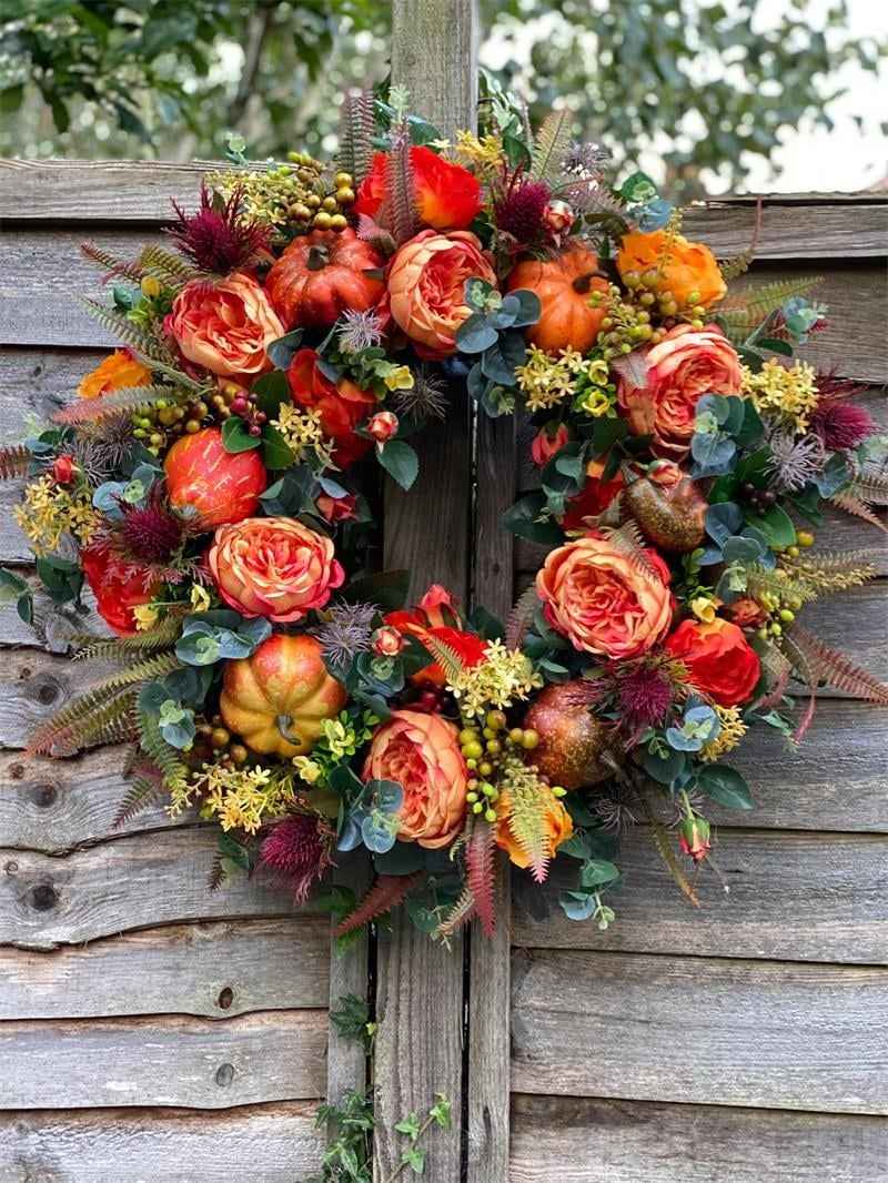 💖Last Day 49% OFF💖 Handmade Fall Peony And Pumpkin Wreath - Year Round Wreath
