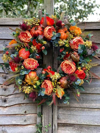 💖Last Day 49% OFF💖 Handmade Fall Peony And Pumpkin Wreath - Year Round Wreath