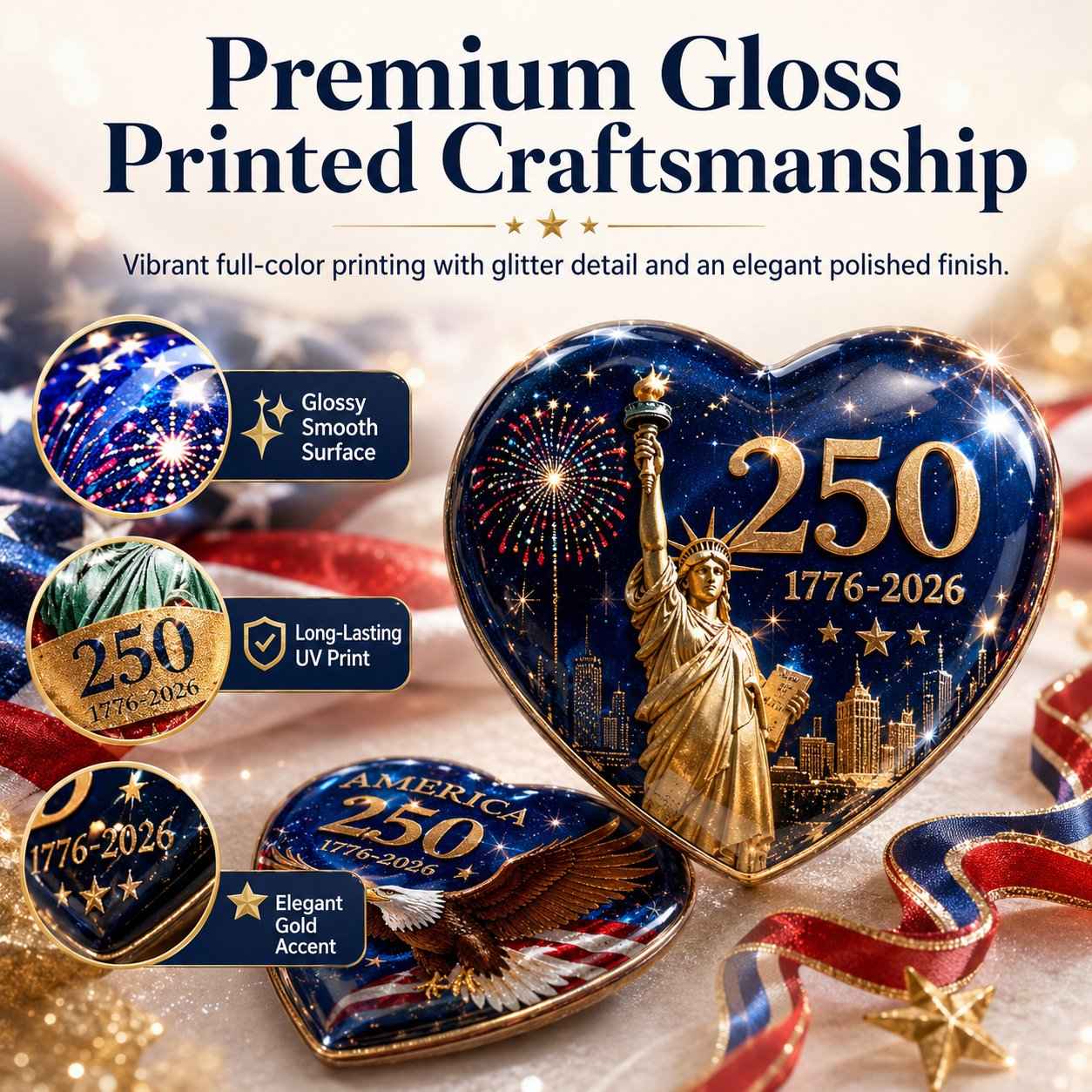 💥🗽America's 250th Anniversary Heart Ornament Collection 🎁 Limited Edition Keepsakes