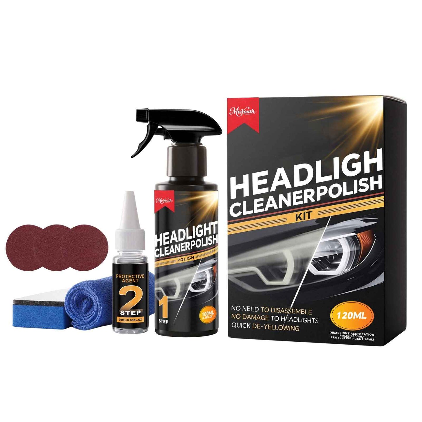 🚗 No-Sand Headlight Restoration Kit | Restores Yellow & Oxidized Headlights
