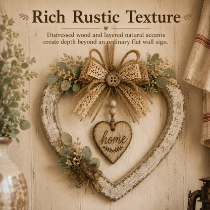 🌾✨ Limited Time 20% OFF🔥 Farmhouse “Home” Heart Wreath | Ready-to-Hang Rustic Decor for Doors & Walls