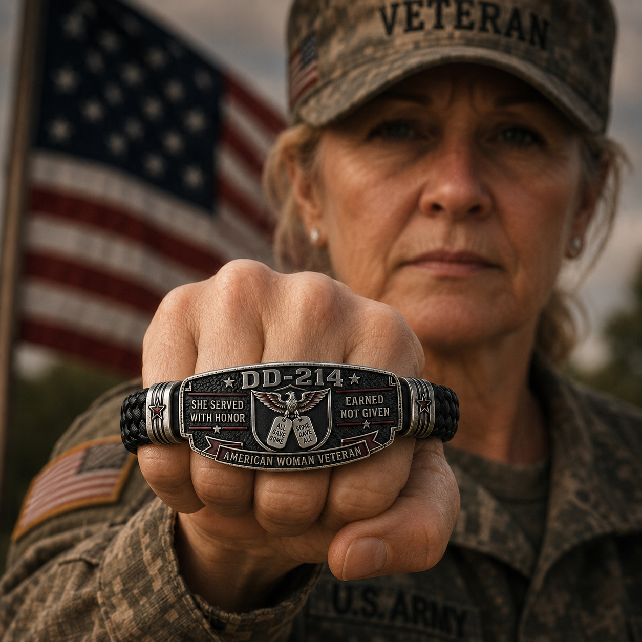 🎖️DD-214 American Woman Veteran Bracelet — She Served With Honor