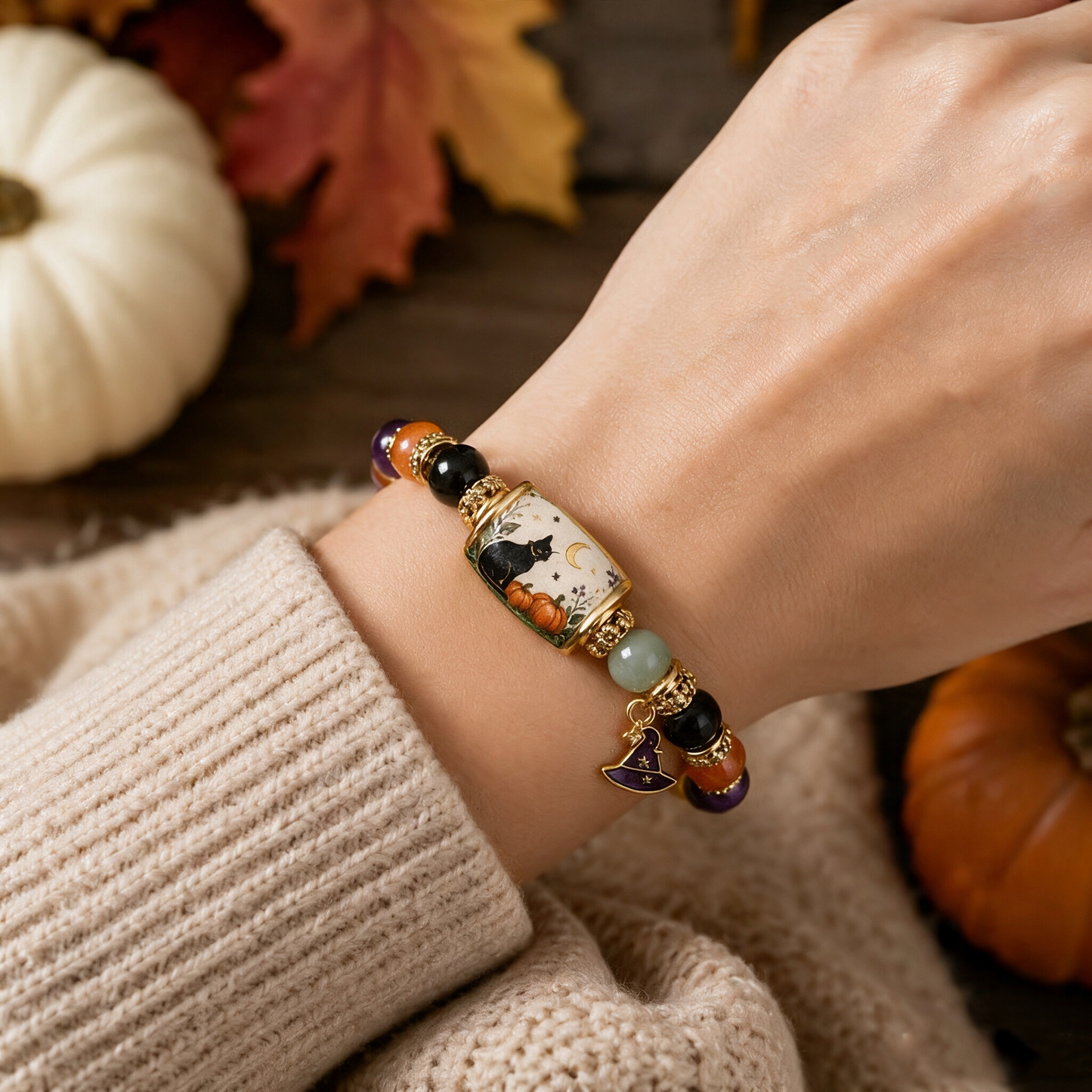 🎃🐈 Halloween Sale 50% OFF🔥 Black Cat Pumpkin Beaded Bracelet Gift Set