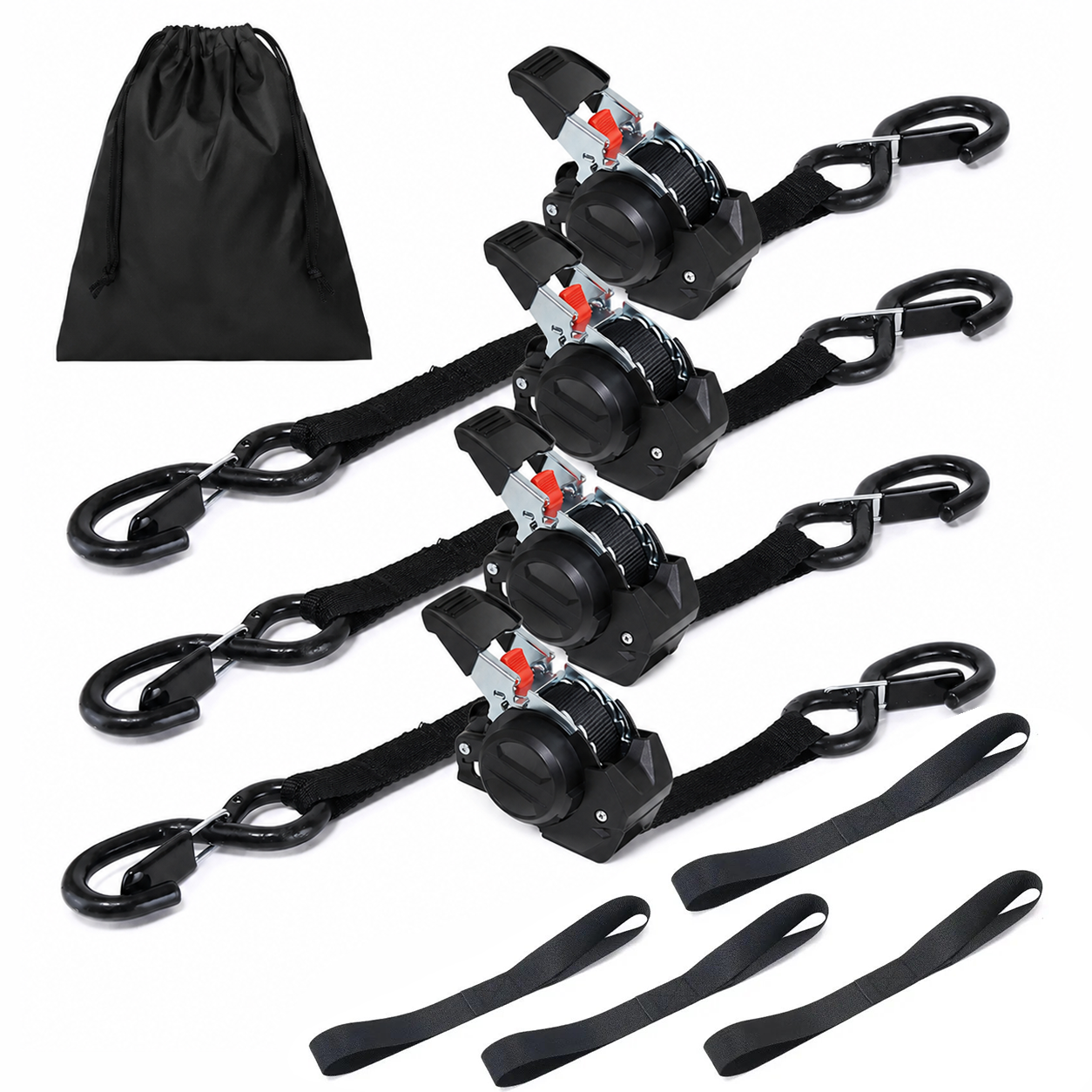 🔥😍⏰Limited Stock 60% OFF 🚜 Dual-End Retractable Tie-Down Ratcheting Straps, Large Locking S Hooks for Motorcycle, ATV, Truck