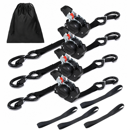🔥😍⏰Limited Stock 60% OFF 🚜 Dual-End Retractable Tie-Down Ratcheting Straps, Large Locking S Hooks for Motorcycle, ATV, Truck