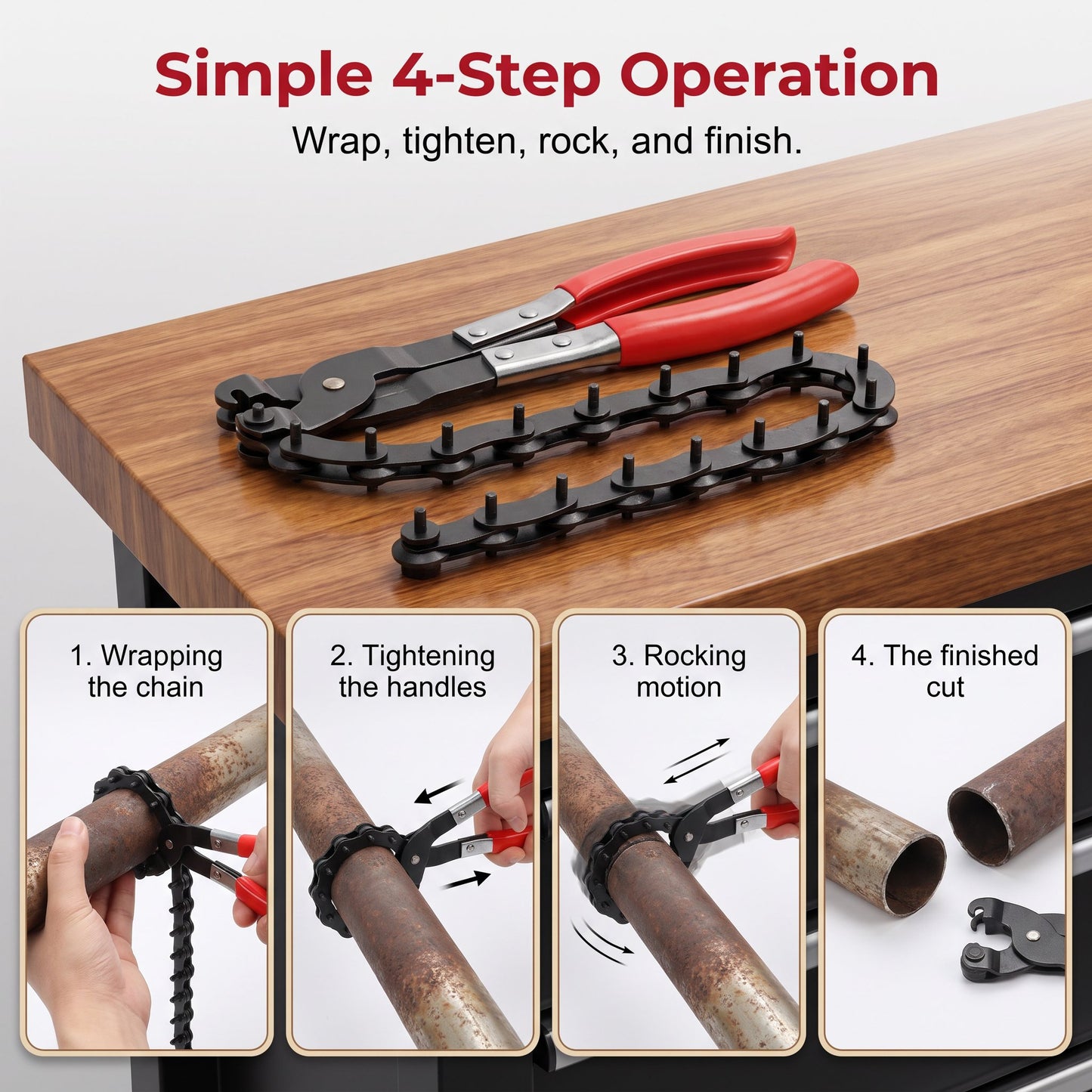 🔥HOT SALE🔥Professional Chain-Style Exhaust & Pipe Cutter – 3/4" to 3-1/4" (19mm-76mm) Capacity for Exhaust Systems, Copper, PVC, Iron, and Aluminum