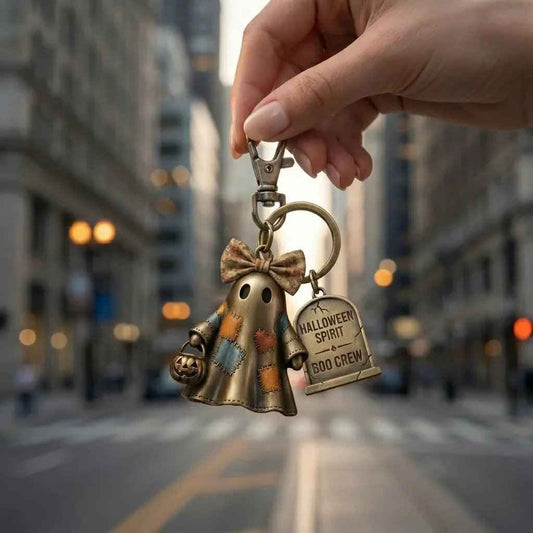 👻50% OFF Halloween Boo Crew Ghost Keyring Floral Bow Patch Ghost Pumpkin Bag Decor Charm