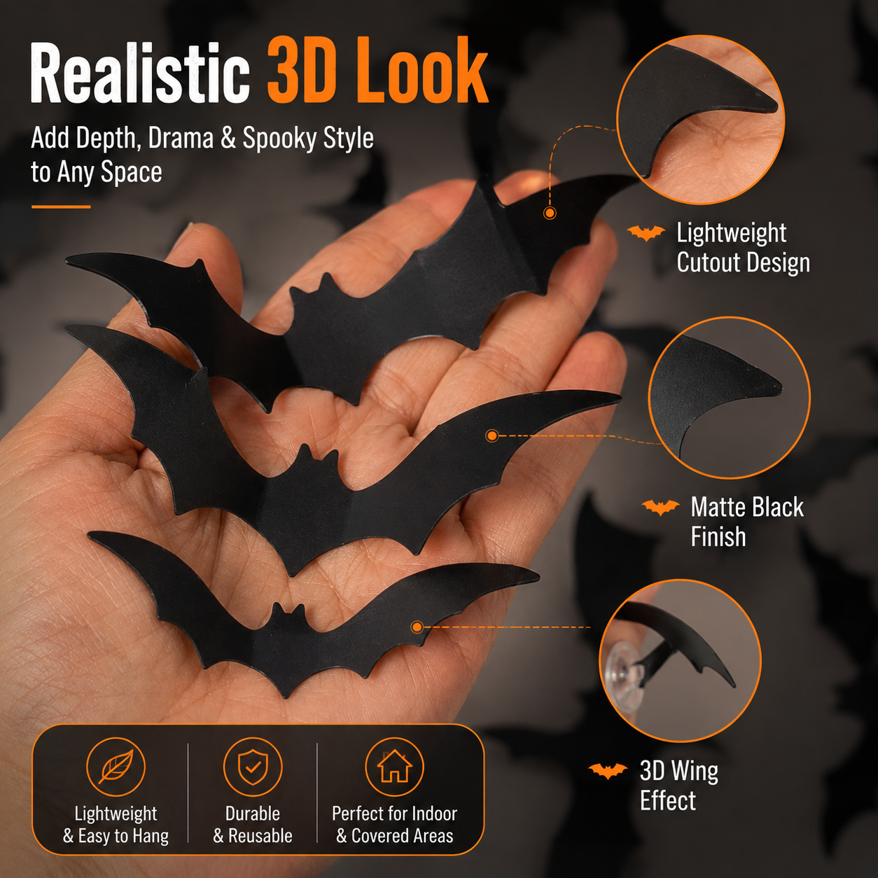 👻✨ 3D Flying Bat Decorations | Colorful LED Halloween Decor for Walls, Doors & Windows