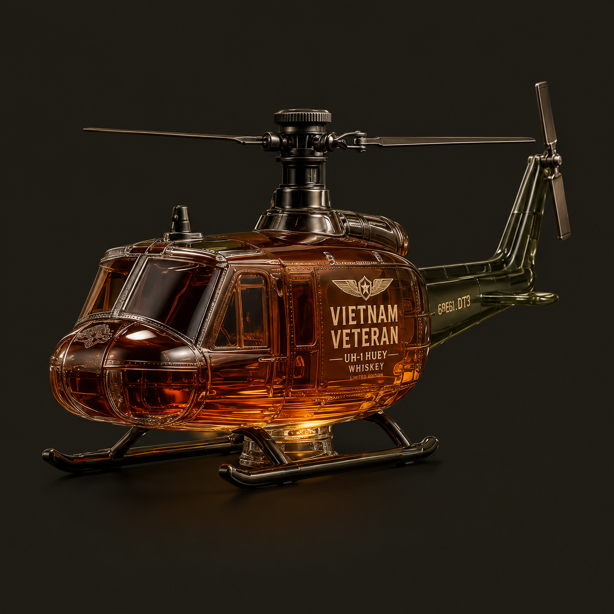 🚁Free Shipping Now🎖️Vietnam Veteran UH-1 Huey Helicopter 1965-1975 Whiskey Bottle