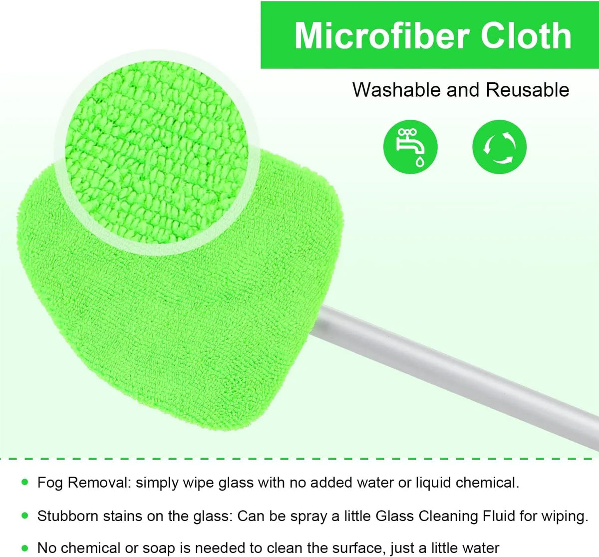 💥 💥 🔥 Windshield Cleaning Tool, Microfiber Car Window Cleaner with 4 Reusable and Washable Microfiber Pads and Extendable Handle
