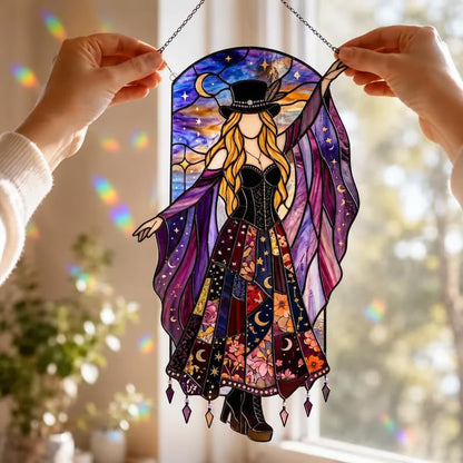 💥 LAST DAY 50% OFF - 💃 Rock Goddess Stevie 🤘 Handmade Stained Glass Spinning Suncatcher