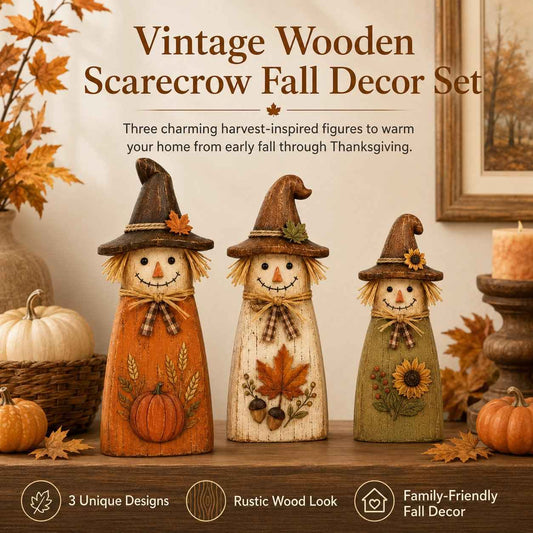 Vintage-Vogelscheuchen-Herbstdeko-Set in Holzoptik（3er-Set）🍂✨