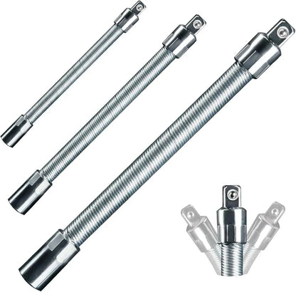 1/2 Inch 35cm Socket Ratchet Wrench Set - 3 Bendable Shafts, Wrench Extender Tool, Connecting Rod - Automotive Car Repair Tools for Home & Car Maintenance