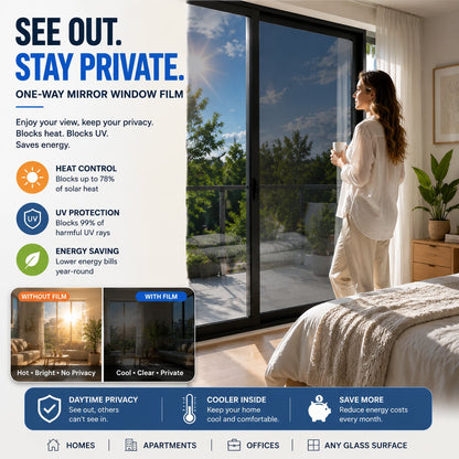 ☀️ One-Way Privacy Window Film 🪟 Block Heat, UV Rays & Prying Eyes & Comfort All Day