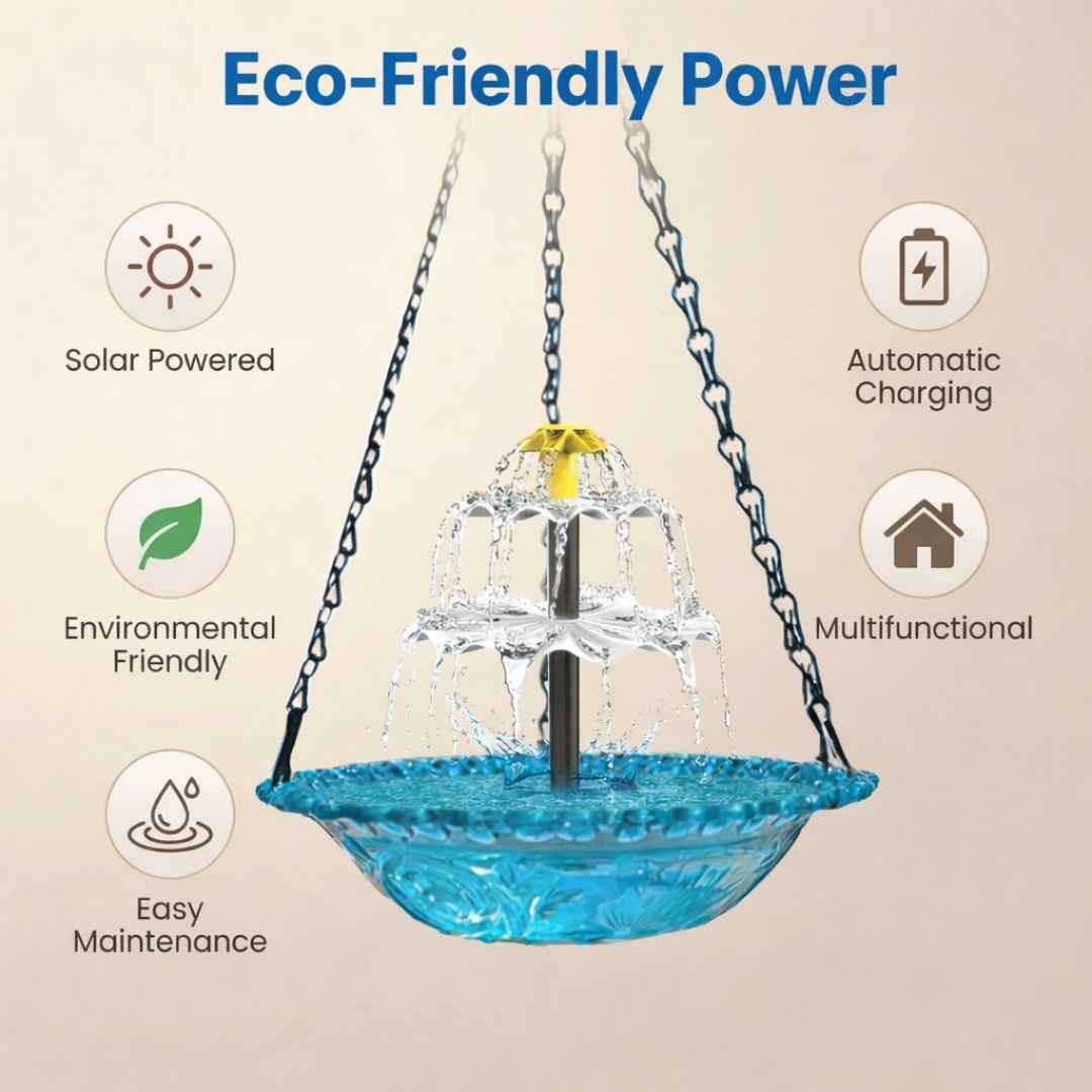 🐦 Solar Bird Bath Fountain | Hanging Cascade Garden Decor