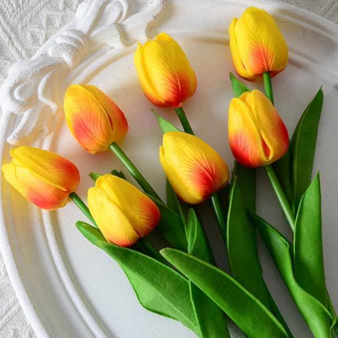 Last Day Promotion! 🔥Outdoor/Indoor UV Resistant & Waterproof Faux Tulip Bouquet 10Pcs Artificial Flower Decor ✅