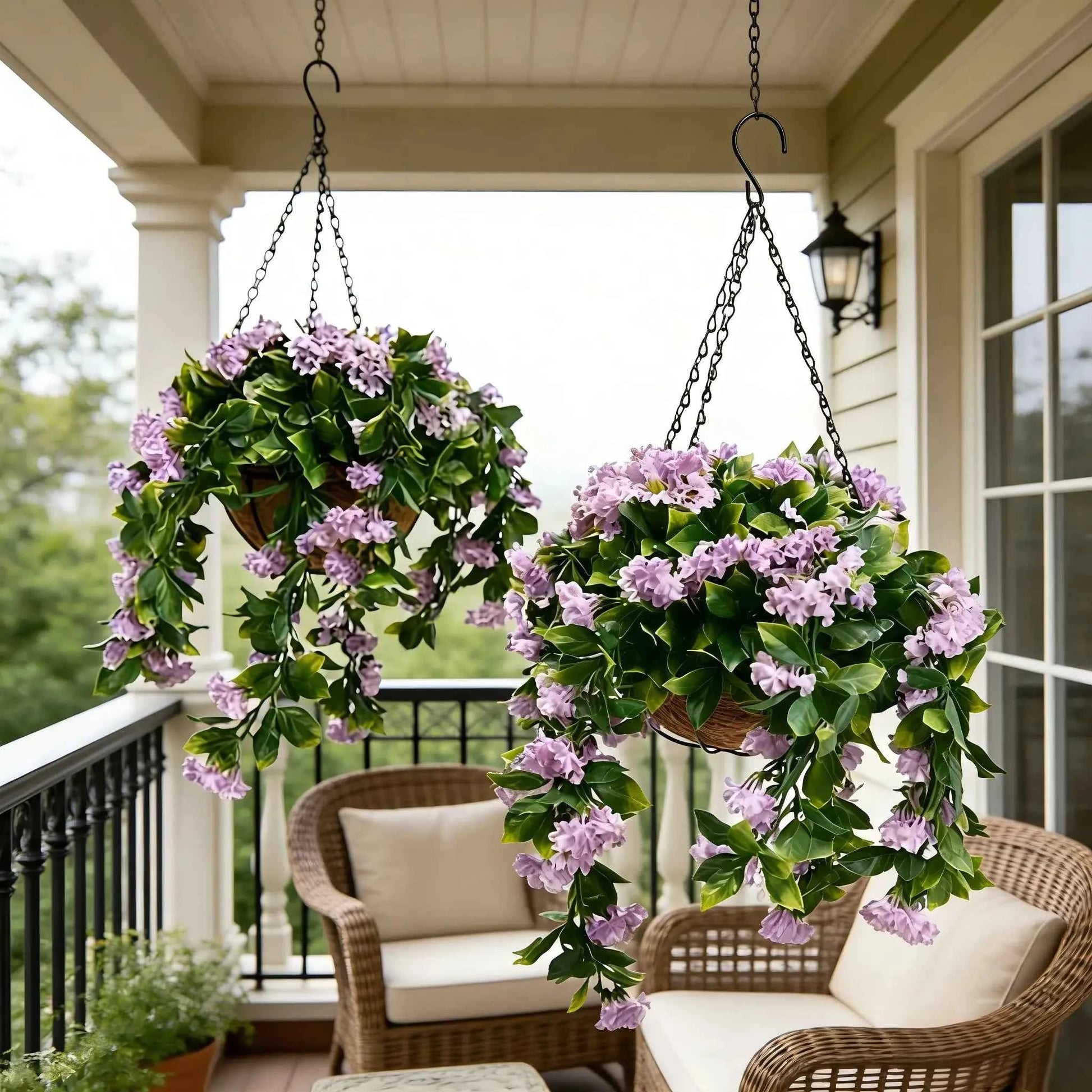 🌸 Artificial Hanging Flowers | Crepe Myrtle Basket Set for Outdoor Decor