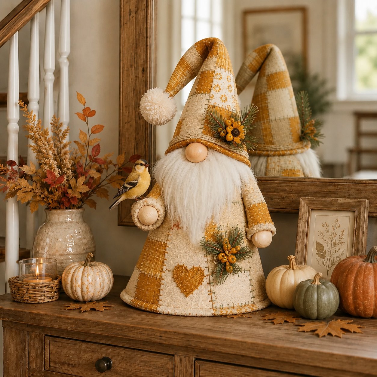 HOT SALE 49% OFF – 🐦 Patchwork Bird Gnome Light Collection | Warm Glowing Tabletop Decor with Farmhouse Patchwork Details for Mantels, Shelves & Holiday Gifts