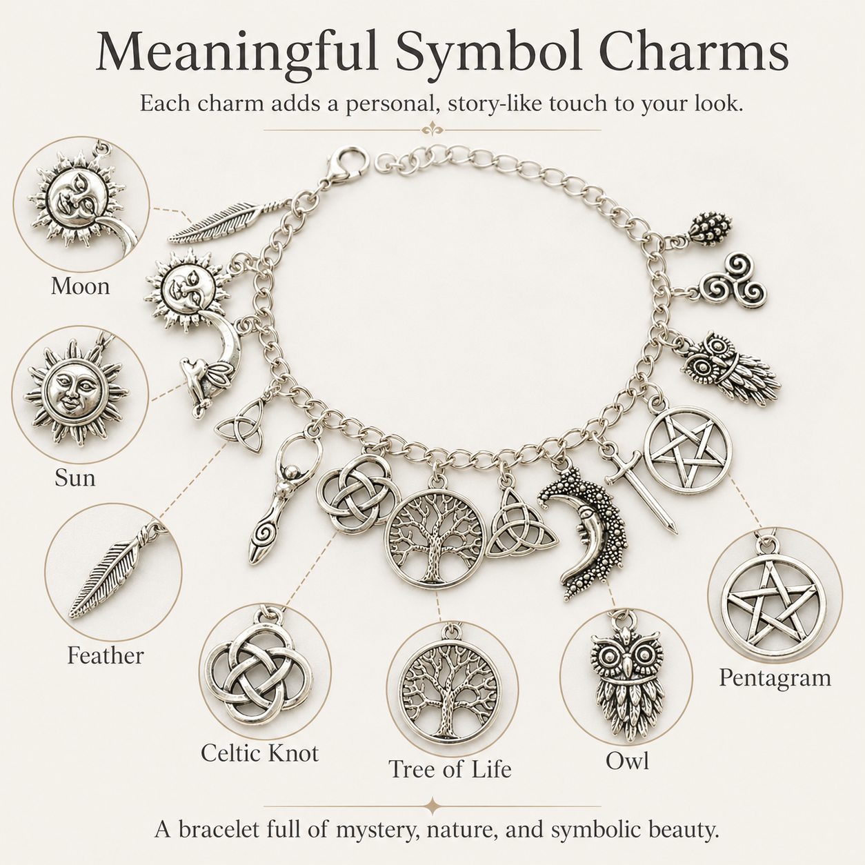 🔥HOT🌙 Vintage Witchy Charm Bracelet ✨ Gothic Moon Star Jewelry Gift for Halloween & Everyday Outfits
