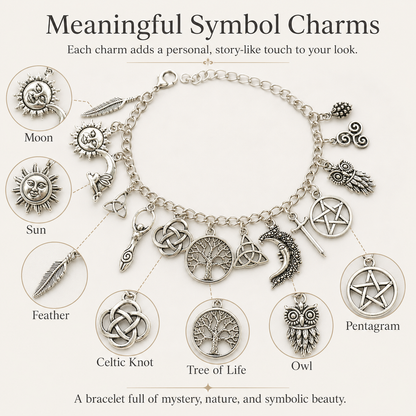 🔥HOT🌙 Vintage Witchy Charm Bracelet ✨ Gothic Moon Star Jewelry Gift for Halloween & Everyday Outfits