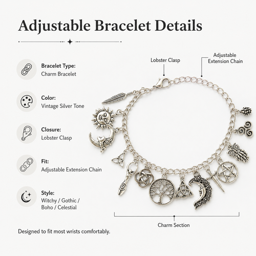 🔥HOT🌙 Vintage Witchy Charm Bracelet ✨ Gothic Moon Star Jewelry Gift for Halloween & Everyday Outfits