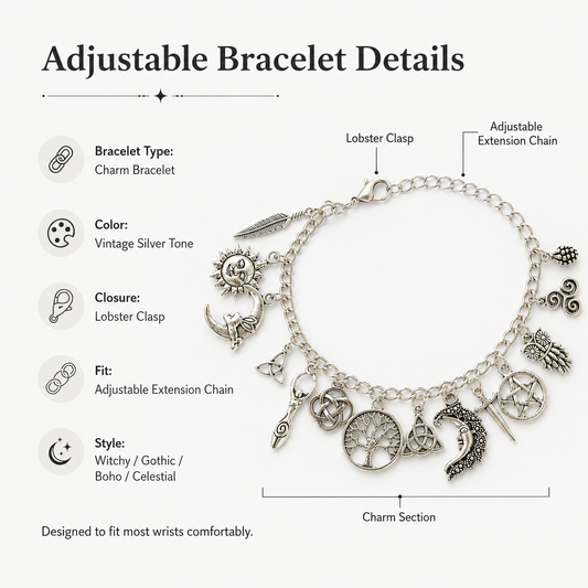 🔥HOT🌙 Vintage Witchy Charm Bracelet ✨ Gothic Moon Star Jewelry Gift for Halloween & Everyday Outfits