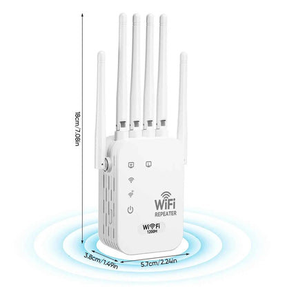 🚀 1200Mbps WiFi Extender | 6-Antenna Dual Band Repeater | Gigabit Port