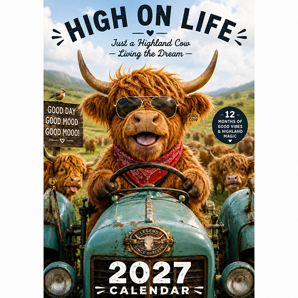 2027 Funny Highland Cow Wall Calendar | A4 Hanging Calendar | Designed by Isabel Kline