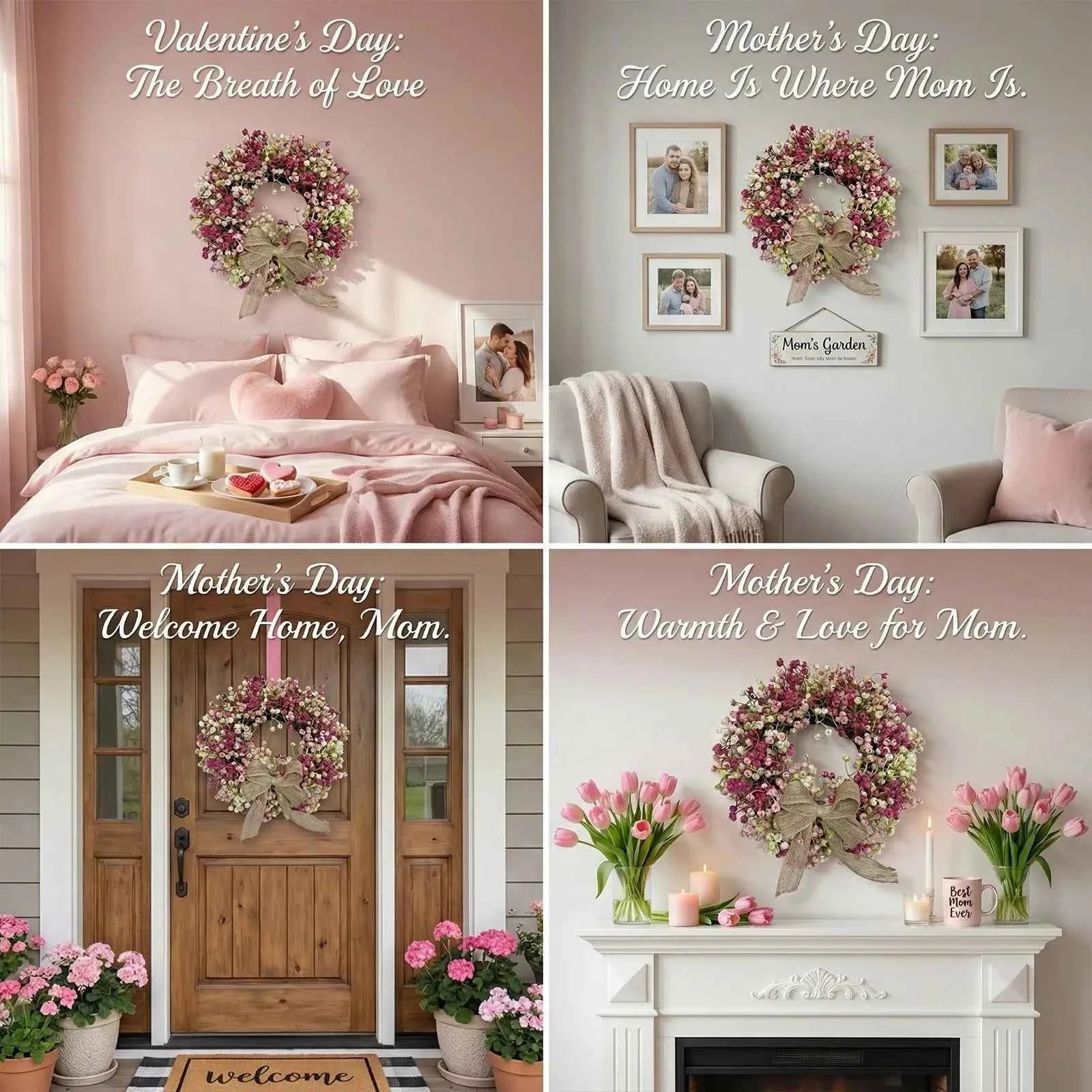 🌿 Artificial Floral Wreath 30cm | Spring Door Wall Decor