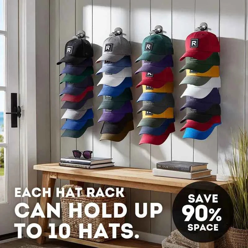 Vertical Adhesive Hat Rack Organizer – Wall-Mounted Cap Holder for Closets, Doors & Bedrooms（2-pack）
