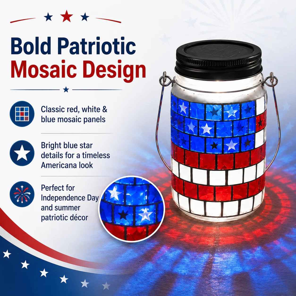 🎆 4th of July Solar Patriotic Mason Jar Lantern🏮
