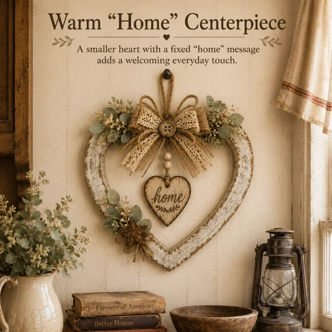 🌾✨ Limited Time 20% OFF🔥 Farmhouse “Home” Heart Wreath | Ready-to-Hang Rustic Decor for Doors & Walls