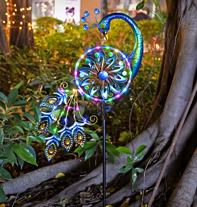 🦚 Wrought Iron Peacock Solar Lawn Lamp