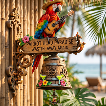 🔥Last Day 49% OFF Sola🔥-🐠 "Parrot Head Paradise Wastin' Away Again" Tropical Wall Bell