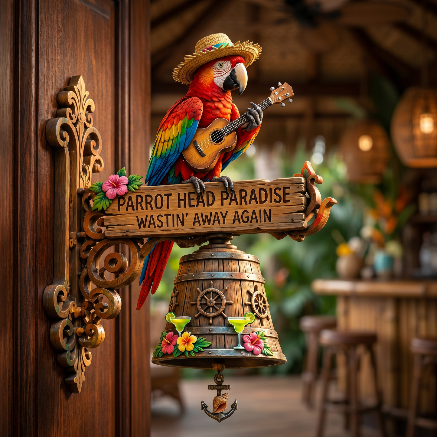 🔥Last Day 49% OFF Sola🔥-🐠 "Parrot Head Paradise Wastin' Away Again" Tropical Wall Bell