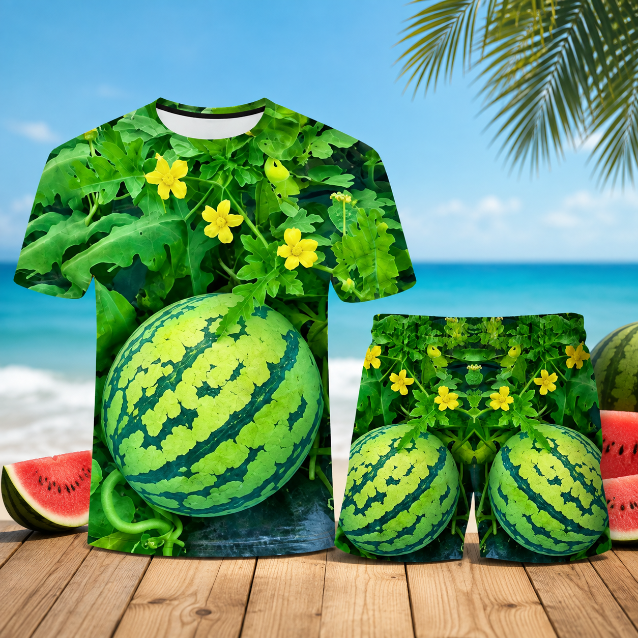 🍉 3D Watermelon Print T-Shirt & Shorts Set – Funny Summer Outfit
