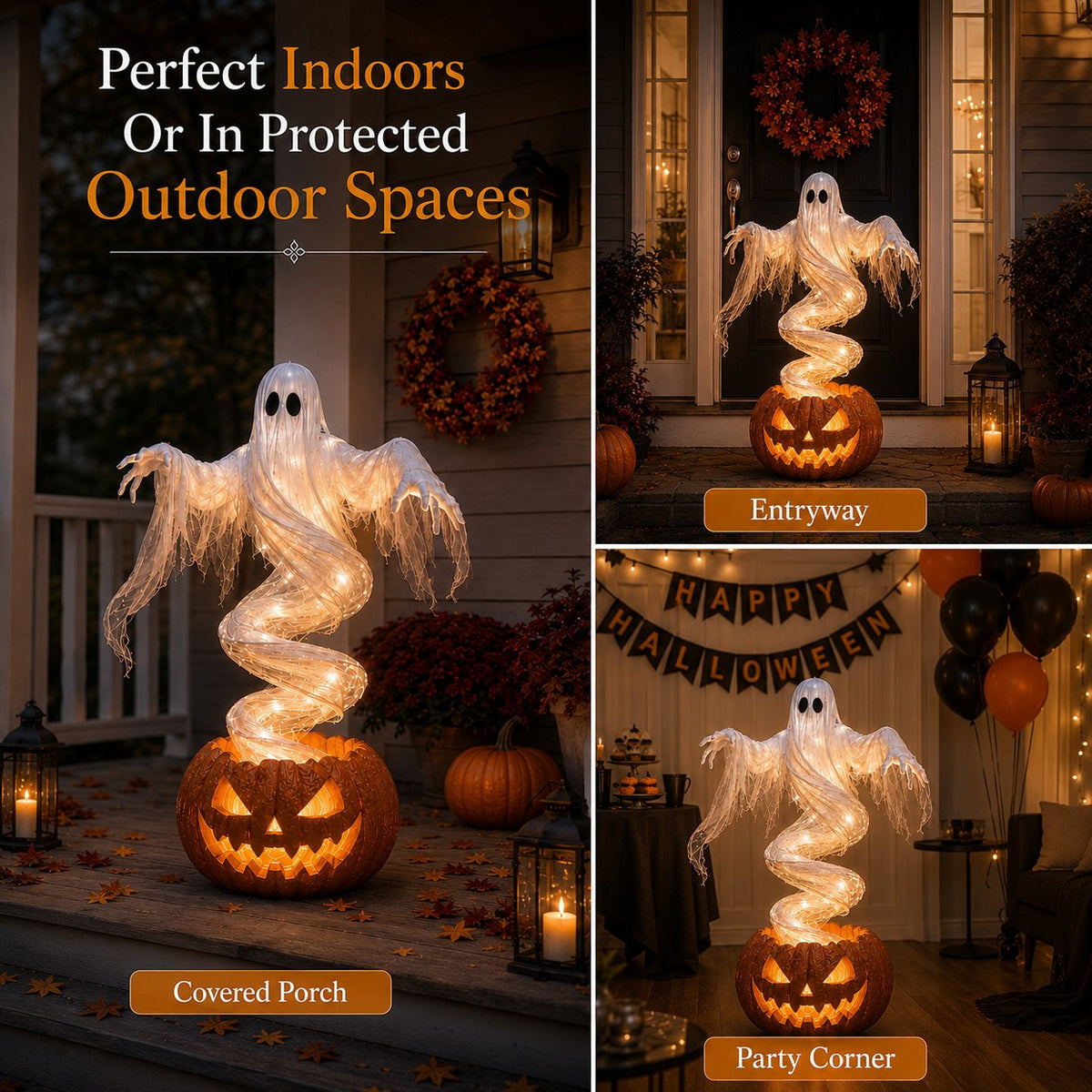 👻 Swirling Ghost Pumpkin Yard Lamp – 51in Lighted Halloween Porch Decor 🎃