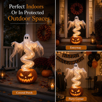 👻 Swirling Ghost Pumpkin Yard Lamp – 51in Lighted Halloween Porch Decor 🎃