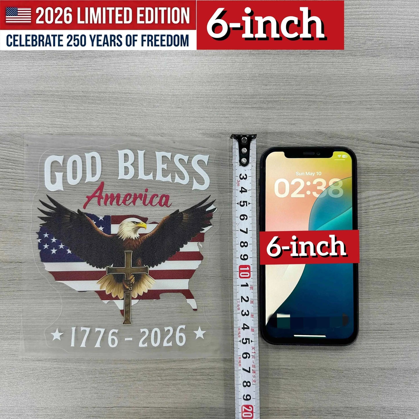 USA 250th Anniversary Car Decal 1776-2026, God Bless America Sticker with Bald Eagle, Cross & Flag, Waterproof Vinyl for Trucks, RVs, Laptops, 3 Sizes (6"/8"/12"), 2026 Sestercentennial Commemorative Veteran Gift, Patriotic Window Sticker summerwins